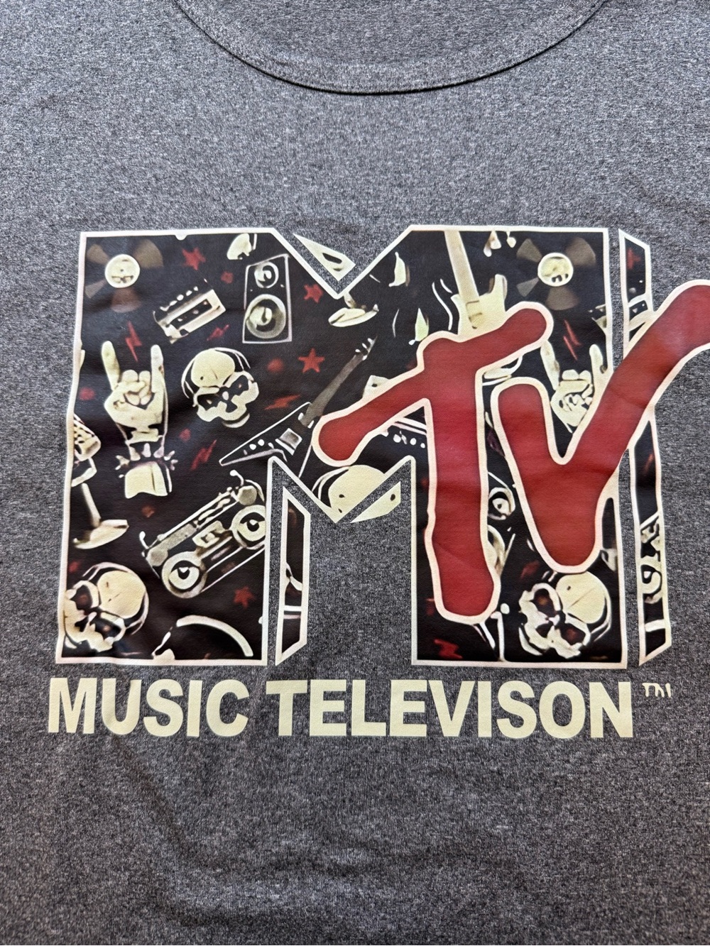 MTV Graphic Tee in Gray with Red Logo